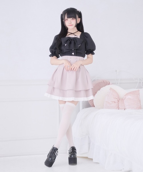 Pal elfy（パルエルフィー）の「ぷっくりリボンハートボタントップス（シャツ/ブラウス・レディース・ブラック系その他/ピンク/ブラック・フリー）」の7枚目の写真