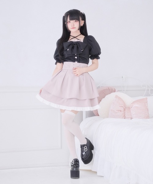 Pal elfy（パルエルフィー）の「ぷっくりリボンハートボタントップス（シャツ/ブラウス・レディース・ブラック系その他/ピンク/ブラック・フリー）」の8枚目の写真