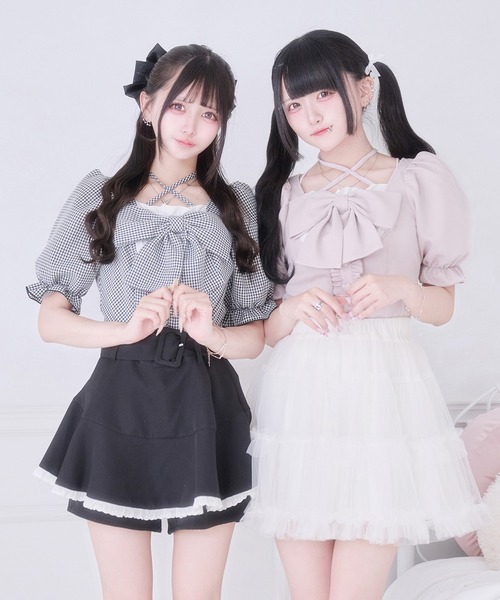 Pal elfy（パルエルフィー）の「ぷっくりリボンハートボタントップス（シャツ/ブラウス・レディース・ブラック系その他/ピンク/ブラック・フリー）」の22枚目の写真