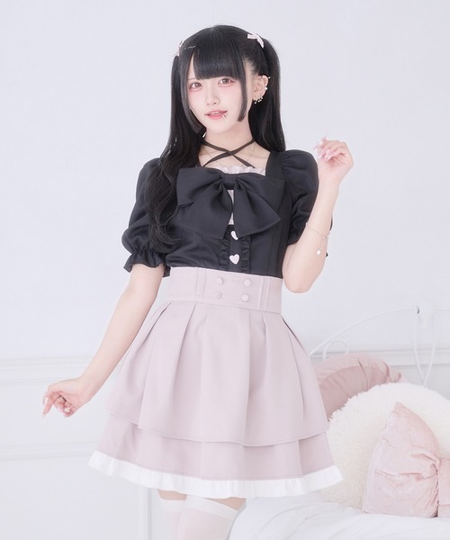 Pal elfy（パルエルフィー）の「ぷっくりリボンハートボタントップス（シャツ/ブラウス・レディース・ブラック系その他/ピンク/ブラック・フリー）」の5枚目の写真