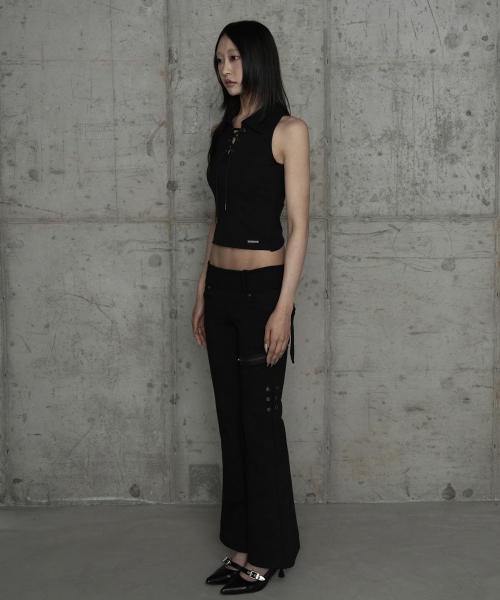 ETRE AU SOMMET(エトレオソメ)の「Lace Zipper Layer Bootcut Pants (Black)(その他パンツ・レディース・ブラック・FREE)」の5枚目の写真
