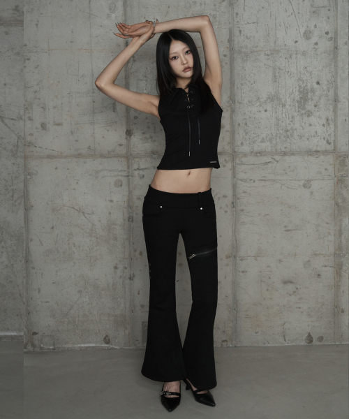 ETRE AU SOMMET(エトレオソメ)の「Lace Zipper Layer Bootcut Pants (Black)(その他パンツ・レディース・ブラック・FREE)」の8枚目の写真