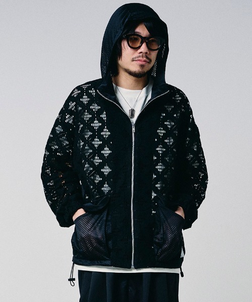 EFFECTEN(エフェクテン)の「mpa4146-Flower mesh zip hoodie ジップパーカー(efdig-19)(パーカー・メンズ・グレー/ブラック・ONE SIZE)」の2枚目の写真