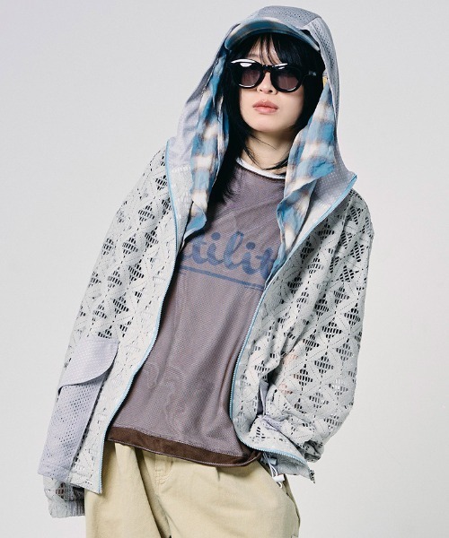 EFFECTEN(エフェクテン)の「mpa4146-Flower mesh zip hoodie ジップパーカー(efdig-19)(パーカー・メンズ・グレー/ブラック・ONE SIZE)」の18枚目の写真