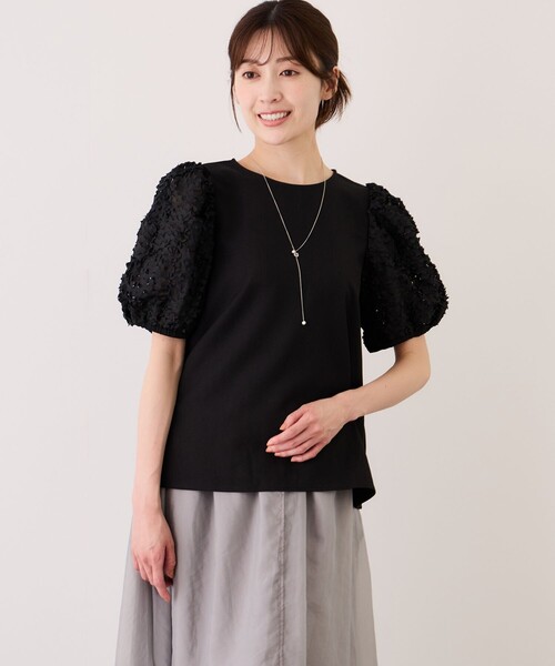 Jayro(ジャイロ)の「チュールスリーブブラウス(シャツ/ブラウス・レディース・ホワイト系その他/ブラック・M)」の2枚目の写真