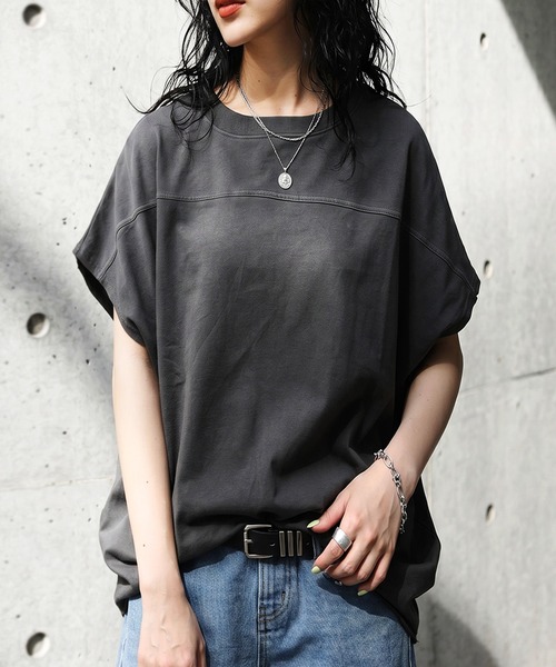 antiqua(アンティカ)の「綿100 半袖 無地 クルーネック カットソー(Tシャツ/カットソー・レディース・ブルー/アイボリー/スミクロ/ブラック・ONESIZE)」の3枚目の写真
