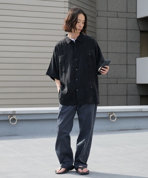 DAN RIVER（ダンリバー ）の「DAN RIVER/ダンリバー CUBA SHIRT キューバシャツ 半袖 ポケットデザイン ピンタック とろみシャツ メンズ 速乾 防シワ イージーケア 秋 秋服 2026年秋冬（シャツ/ブラウス・メンズ・ブラック/カーキ・M/L）」の21枚目の写真