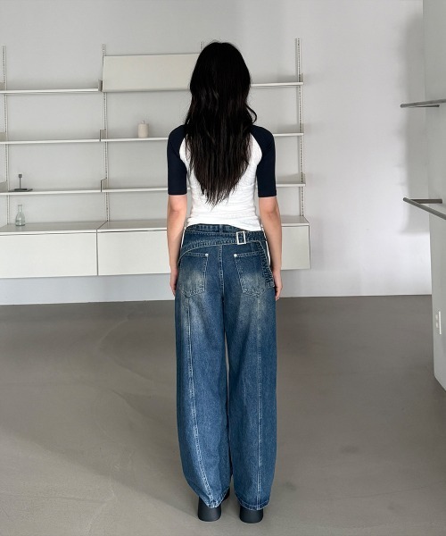 4INT.(フォイント)の「無地 配色 ラグラン 半袖 / 5分袖 クロップド Tシャツ(Tシャツ/カットソー・レディース・グレー/ブラック/ネイビー・FREE)」の14枚目の写真
