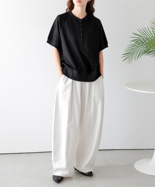 SUGAR BISKET（シュガービスケット）の「ヘンリーネックトップス（Tシャツ/カットソー・レディース・ベージュ/ブラック/杢グレー・フリー）」の9枚目の写真
