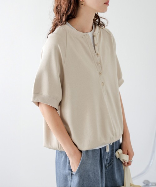SUGAR BISKET（シュガービスケット）の「ヘンリーネックトップス（Tシャツ/カットソー・レディース・ベージュ/ブラック/杢グレー・フリー）」の12枚目の写真