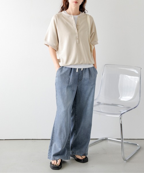 SUGAR BISKET（シュガービスケット）の「ヘンリーネックトップス（Tシャツ/カットソー・レディース・ベージュ/ブラック/杢グレー・フリー）」の13枚目の写真