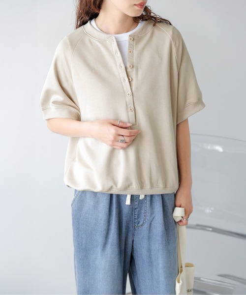 SUGAR BISKET（シュガービスケット）の「ヘンリーネックトップス（Tシャツ/カットソー・レディース・ベージュ/ブラック/杢グレー・フリー）」の11枚目の写真