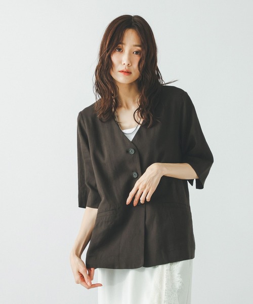 GLOBAL WORK(グローバルワーク)の「リネンレーヨンノーカラージャケット半袖/632435(ノーカラージャケット・レディース・チャコールグレー/ブラウン/ナチュラル・MEDIUM/LARGE)」の20枚目の写真