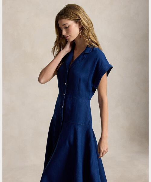 POLO RALPH LAUREN（ポロ ラルフ ローレン）の「リネン キャップスリーブ シャツドレス（シャツワンピース・レディース・ブルー・2/0/6）」の7枚目の写真