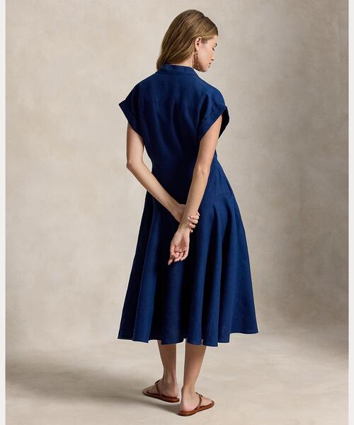 POLO RALPH LAUREN（ポロ ラルフ ローレン）の「リネン キャップスリーブ シャツドレス（シャツワンピース・レディース・ブルー・2/0/6）」の6枚目の写真