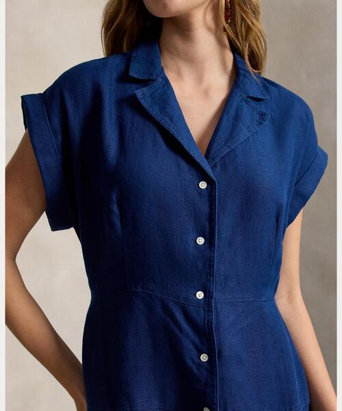 POLO RALPH LAUREN（ポロ ラルフ ローレン）の「リネン キャップスリーブ シャツドレス（シャツワンピース・レディース・ブルー・2/0/6）」の5枚目の写真