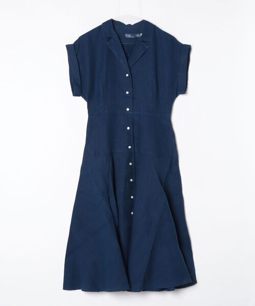 POLO RALPH LAUREN（ポロ ラルフ ローレン）の「リネン キャップスリーブ シャツドレス（シャツワンピース・レディース・ブルー・2/0/6）」の3枚目の写真