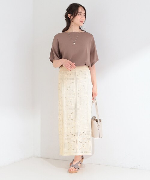 SHOO・LA・RUE（シューラルー）の「【洗濯機可】クロシェ編みが華やか ニットナロースカート（スカート・レディース・アイボリー/ブラック/ブラウン系・00）」の5枚目の写真