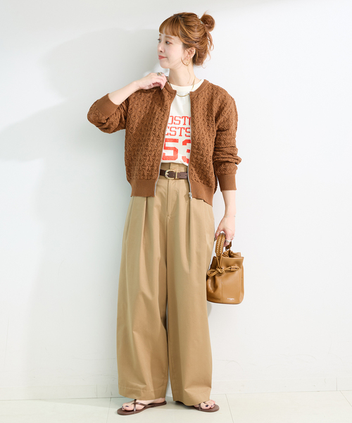 B.C STOCK(ベーセーストック)の「《追加》手洗い可 / 幾何柄ZIPカーディガン(カーディガン/ボレロ・レディース・ホワイト/ネイビー/キャメル・FREE)」の10枚目の写真