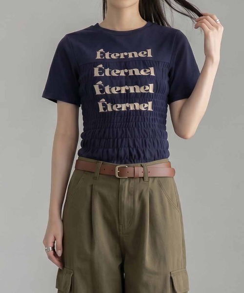 Nulli(ヌリ)の「シャーリングロゴTシャツ(Tシャツ/カットソー・レディース・ネイビー/ブラック/オフホワイト/グレー・FREE)」の4枚目の写真