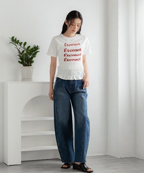 Nulli(ヌリ)の「シャーリングロゴTシャツ(Tシャツ/カットソー・レディース・ネイビー/ブラック/オフホワイト/グレー・FREE)」の5枚目の写真