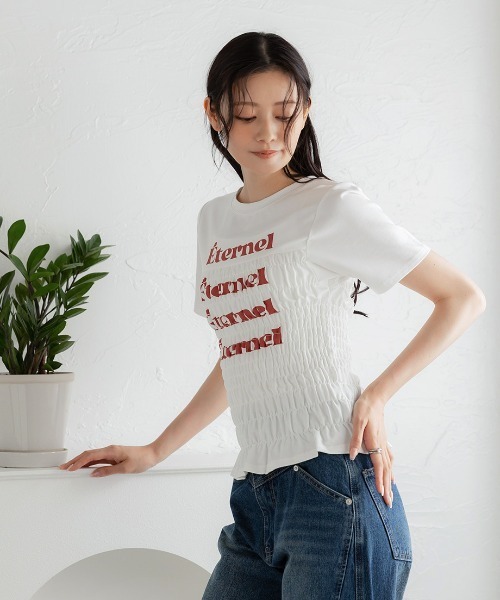 Nulli(ヌリ)の「シャーリングロゴTシャツ(Tシャツ/カットソー・レディース・ネイビー/ブラック/オフホワイト/グレー・FREE)」の6枚目の写真