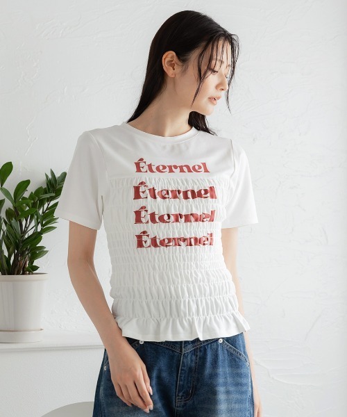 Nulli(ヌリ)の「シャーリングロゴTシャツ(Tシャツ/カットソー・レディース・ネイビー/ブラック/オフホワイト/グレー・FREE)」の7枚目の写真
