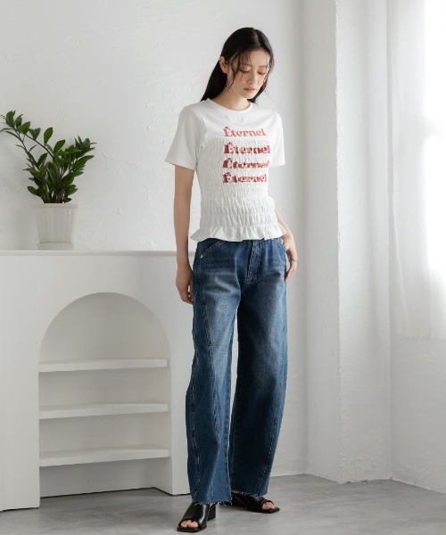 Nulli(ヌリ)の「シャーリングロゴTシャツ(Tシャツ/カットソー・レディース・ネイビー/ブラック/オフホワイト/グレー・FREE)」の8枚目の写真
