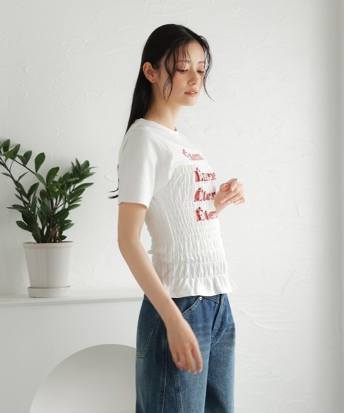 Nulli(ヌリ)の「シャーリングロゴTシャツ(Tシャツ/カットソー・レディース・ネイビー/ブラック/オフホワイト/グレー・FREE)」の9枚目の写真