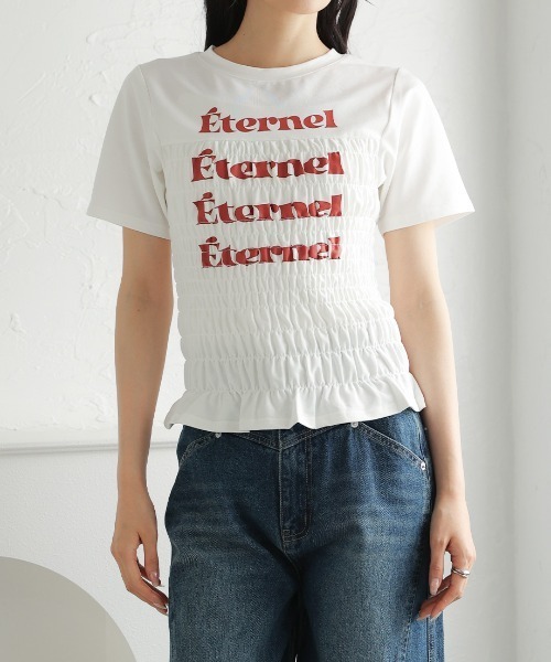 Nulli(ヌリ)の「シャーリングロゴTシャツ(Tシャツ/カットソー・レディース・ネイビー/ブラック/オフホワイト/グレー・FREE)」の10枚目の写真