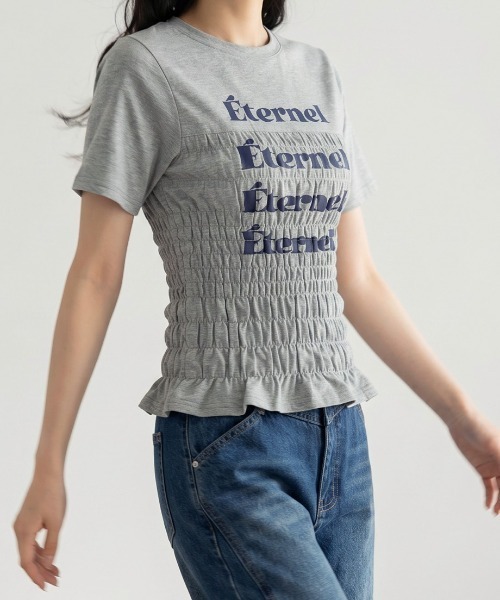 Nulli(ヌリ)の「シャーリングロゴTシャツ(Tシャツ/カットソー・レディース・ネイビー/ブラック/オフホワイト/グレー・FREE)」の15枚目の写真