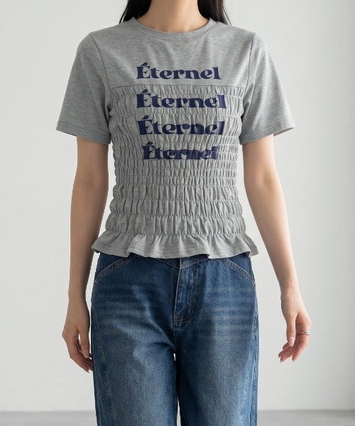 Nulli(ヌリ)の「シャーリングロゴTシャツ(Tシャツ/カットソー・レディース・ネイビー/ブラック/オフホワイト/グレー・FREE)」の16枚目の写真
