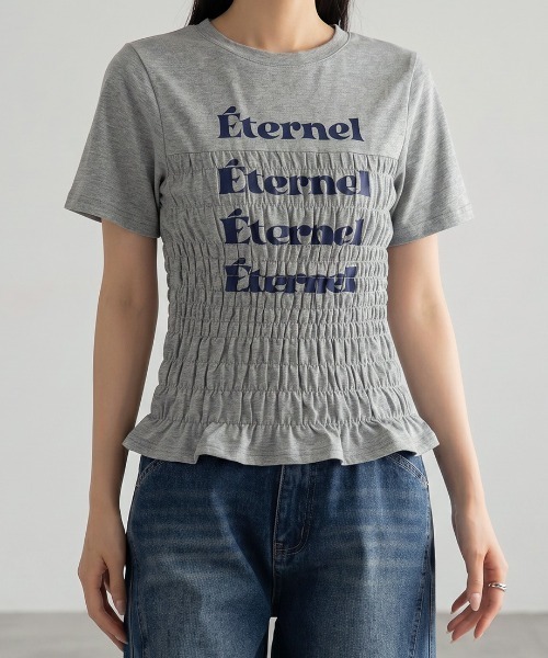 Nulli(ヌリ)の「シャーリングロゴTシャツ(Tシャツ/カットソー・レディース・ネイビー/ブラック/オフホワイト/グレー・FREE)」の14枚目の写真