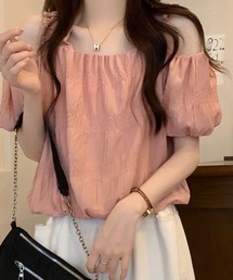 肩あきデザイン◎大人ガーリーブラウス