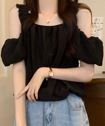 肩あきデザイン◎大人ガーリーブラウス