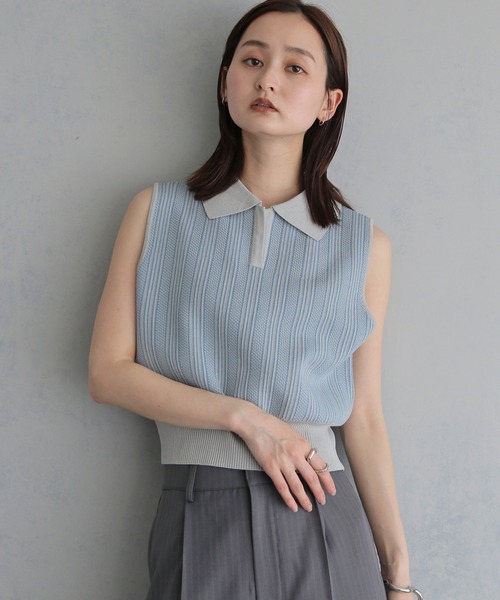 &g'aime(アンジェム)の「【&g'aime】ジャガードポロベスト JACQUARD POLO VEST(ベスト・レディース・グレー/ブラウン/ブラック・FREE)」の3枚目の写真