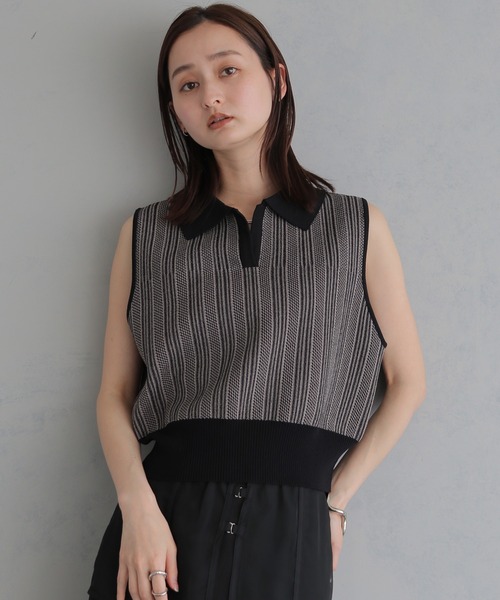 &g'aime(アンジェム)の「【&g'aime】ジャガードポロベスト JACQUARD POLO VEST(ベスト・レディース・グレー/ブラウン/ブラック・FREE)」の2枚目の写真