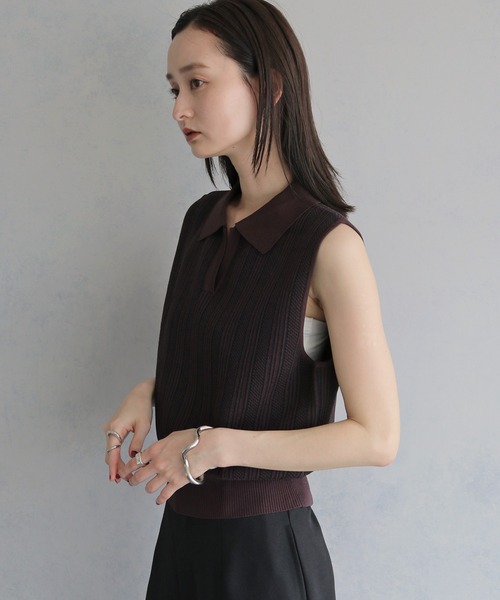 &g'aime(アンジェム)の「【&g'aime】ジャガードポロベスト JACQUARD POLO VEST(ベスト・レディース・グレー/ブラウン/ブラック・FREE)」の14枚目の写真