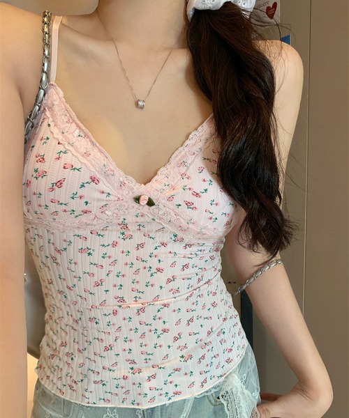 HALEY PESCA(ヘーリーペスカ)の「HALEY PESCA/バレエコア・レースフラワーキャミソール(キャミソール・レディース・ピンク/アイボリー/ブラック/ホワイト・FREE)」の4枚目の写真