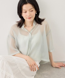 シアーパールハーフスリーブブラウス