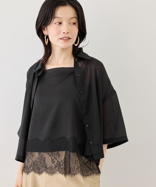 ROPE' PICNIC(ロペピクニック)の「シアーパールハーフスリーブブラウス(シャツ/ブラウス・レディース・ホワイト系その他/グリーン系その他/ブラック・FREE)」の5枚目の写真