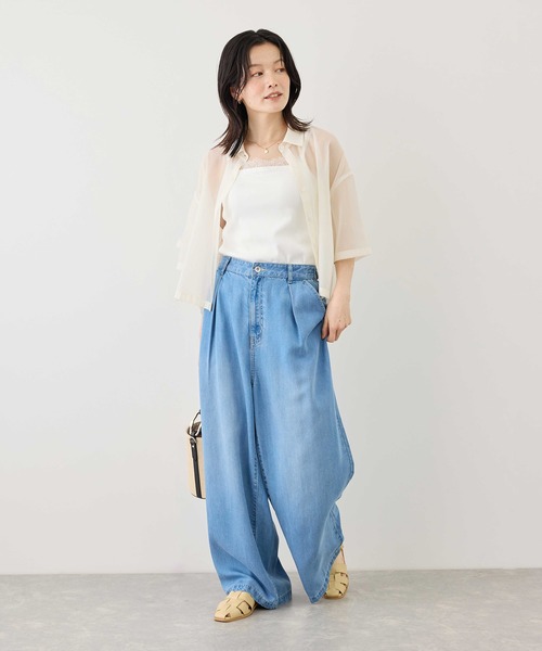ROPE' PICNIC(ロペピクニック)の「シアーパールハーフスリーブブラウス(シャツ/ブラウス・レディース・ホワイト系その他/グリーン系その他/ブラック・FREE)」の6枚目の写真