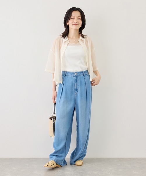 ROPE' PICNIC(ロペピクニック)の「シアーパールハーフスリーブブラウス(シャツ/ブラウス・レディース・ホワイト系その他/グリーン系その他/ブラック・FREE)」の7枚目の写真