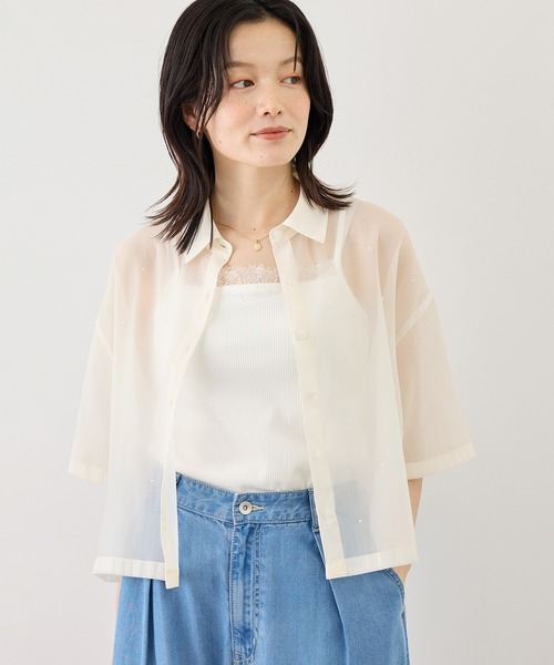 ROPE' PICNIC(ロペピクニック)の「シアーパールハーフスリーブブラウス(シャツ/ブラウス・レディース・ホワイト系その他/グリーン系その他/ブラック・FREE)」の9枚目の写真