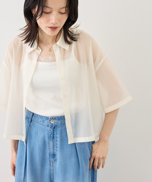 ROPE' PICNIC(ロペピクニック)の「シアーパールハーフスリーブブラウス(シャツ/ブラウス・レディース・ホワイト系その他/グリーン系その他/ブラック・FREE)」の10枚目の写真