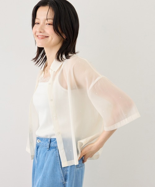ROPE' PICNIC(ロペピクニック)の「シアーパールハーフスリーブブラウス(シャツ/ブラウス・レディース・ホワイト系その他/グリーン系その他/ブラック・FREE)」の11枚目の写真