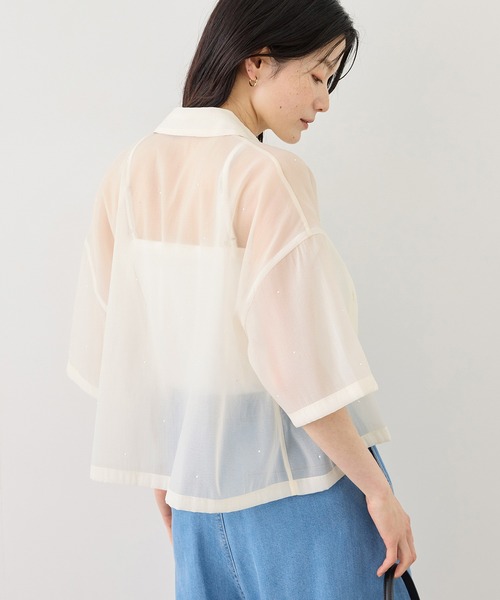 ROPE' PICNIC(ロペピクニック)の「シアーパールハーフスリーブブラウス(シャツ/ブラウス・レディース・ホワイト系その他/グリーン系その他/ブラック・FREE)」の12枚目の写真