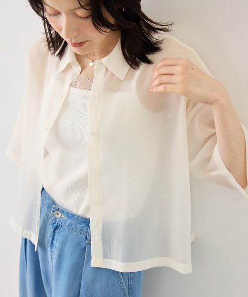 ROPE' PICNIC(ロペピクニック)の「シアーパールハーフスリーブブラウス(シャツ/ブラウス・レディース・ホワイト系その他/グリーン系その他/ブラック・FREE)」の13枚目の写真