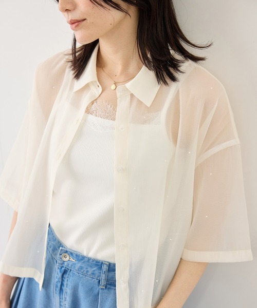 ROPE' PICNIC(ロペピクニック)の「シアーパールハーフスリーブブラウス(シャツ/ブラウス・レディース・ホワイト系その他/グリーン系その他/ブラック・FREE)」の14枚目の写真