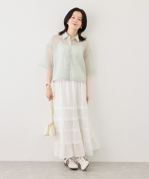 ROPE' PICNIC(ロペピクニック)の「シアーパールハーフスリーブブラウス(シャツ/ブラウス・レディース・ホワイト系その他/グリーン系その他/ブラック・FREE)」の15枚目の写真